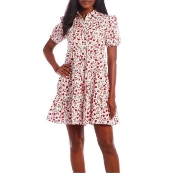 Eliza J Dresses & Skirts - Eliza J. Floral Puff Sleeve Shirtdress Red 6